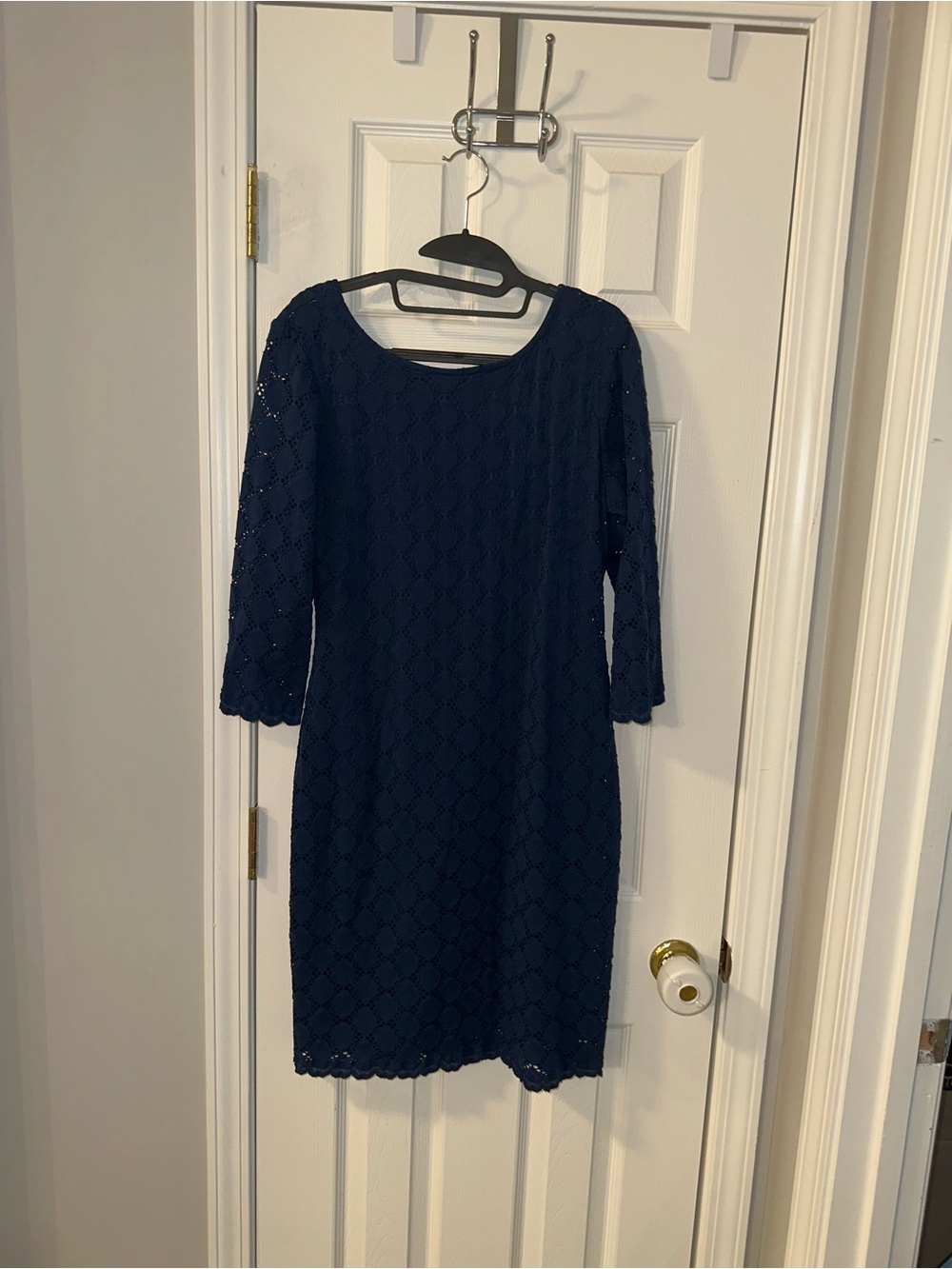 Ronni Nicole Navy Lace Long Sleeve Shift Dress